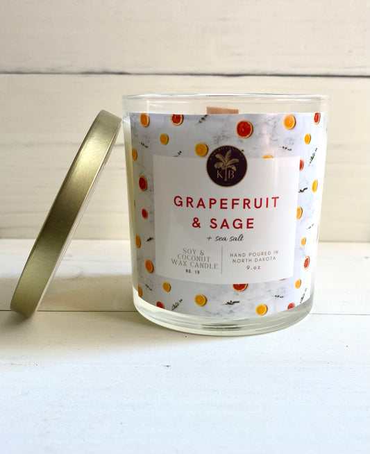 Grapefruit & Sage Wooden Wick Candle 9oz | 255g