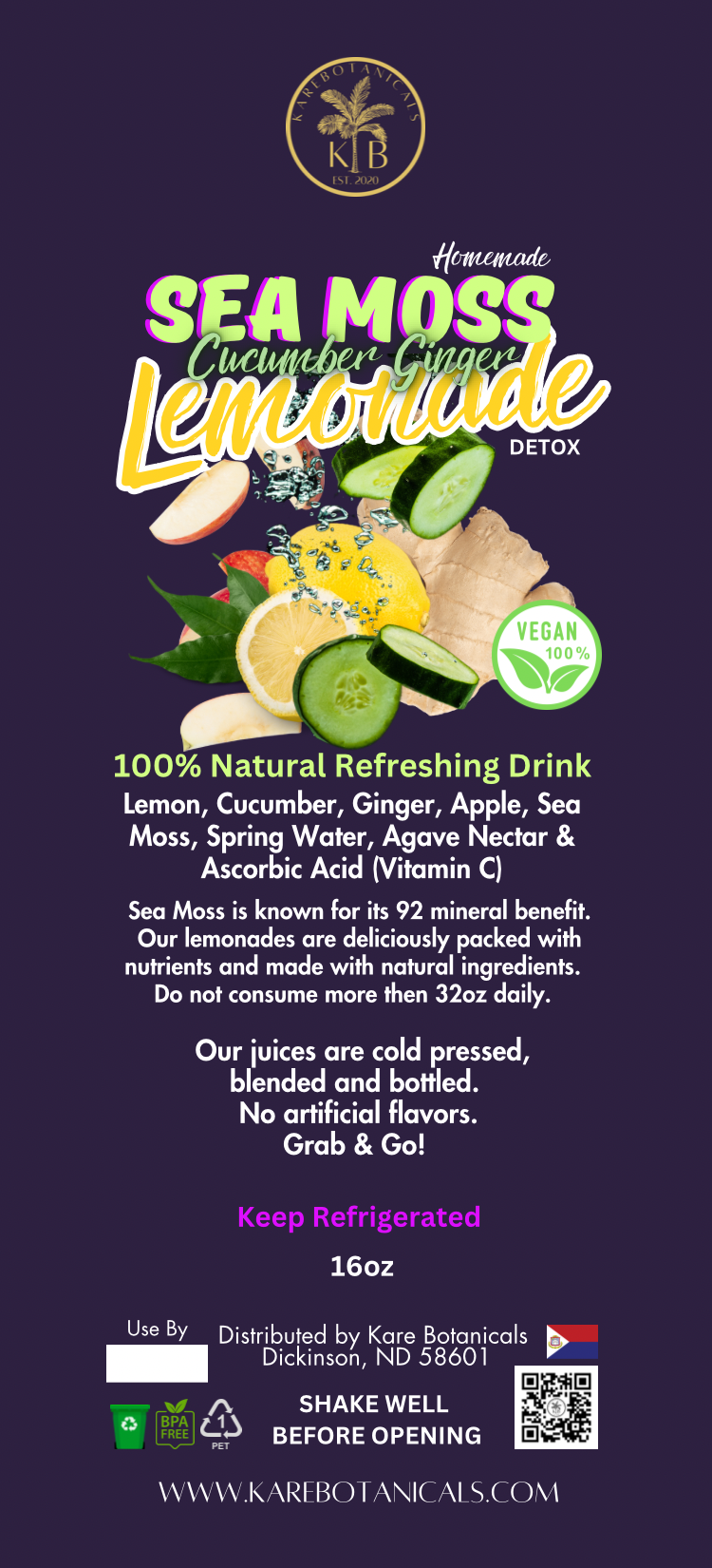 Sea Moss Cucumber Ginger Lemonade Cold Pressed